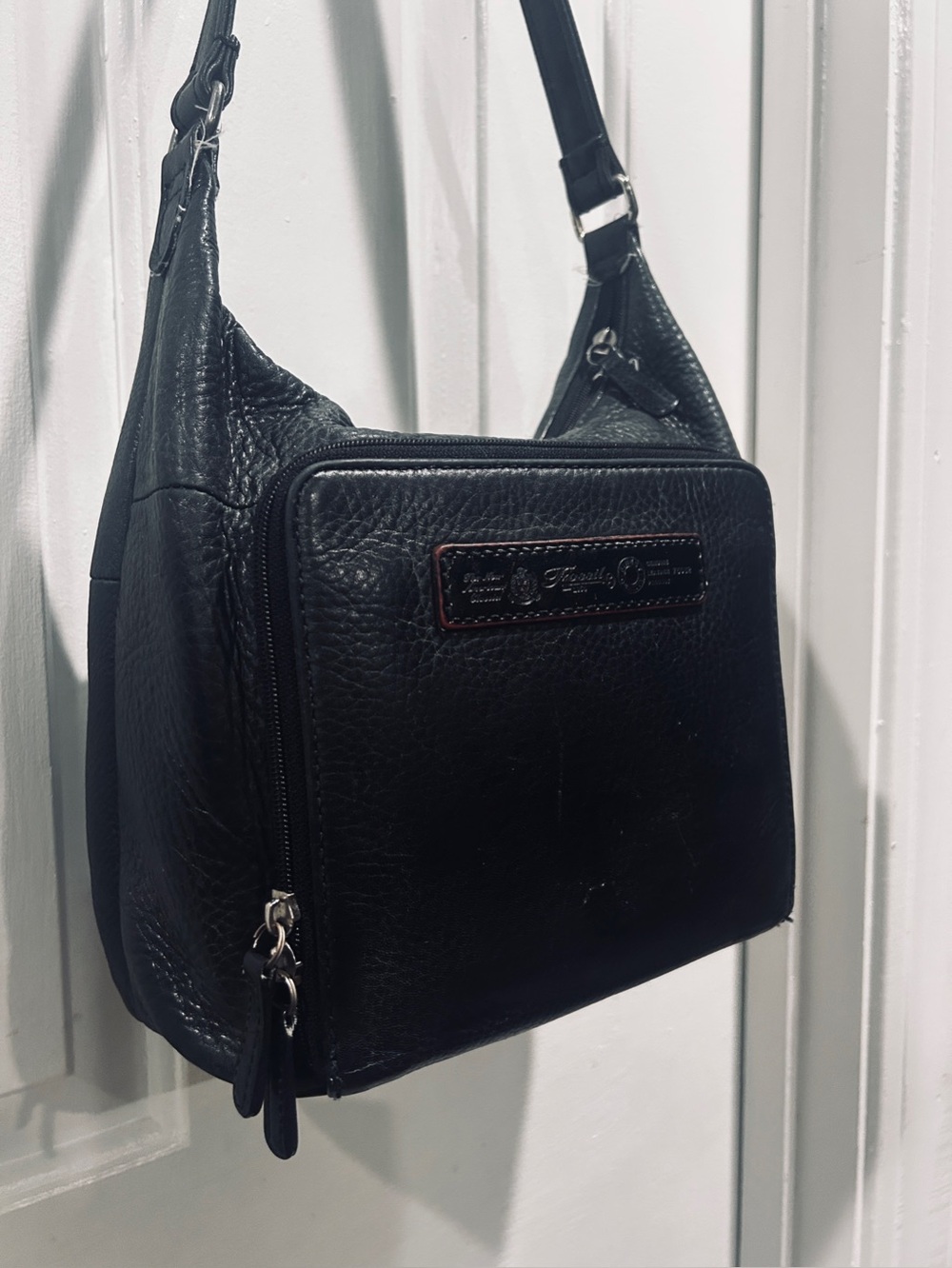 Vintage Fossil 1954 Classic Black Pebbled Leather Hobo Organizer #78052